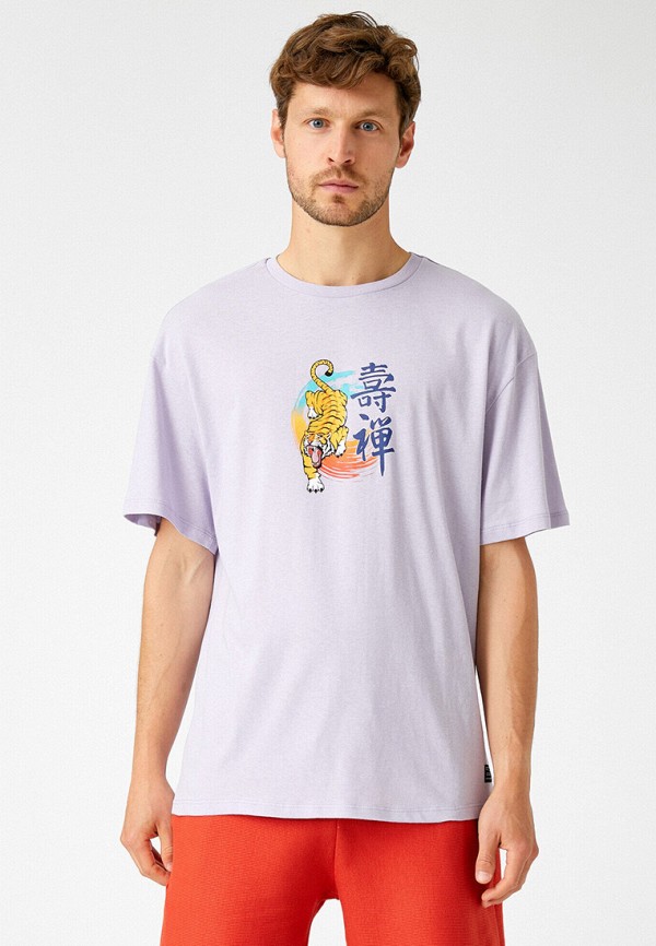 мужская футболка с коротким рукавом koton, фиолетовая