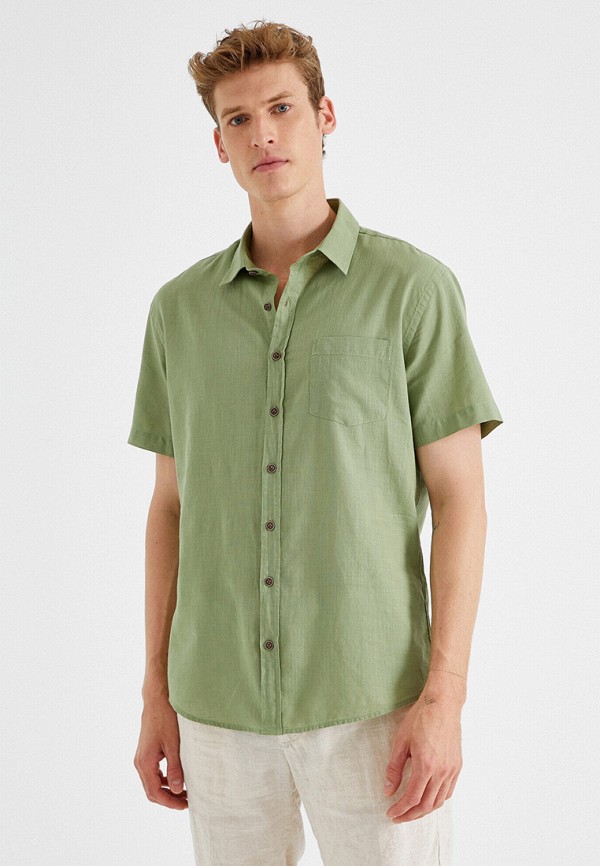 мужская рубашка с коротким рукавом koton, зеленая