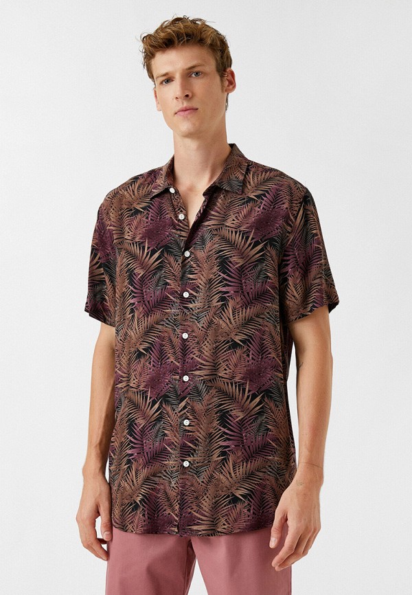 мужская рубашка с коротким рукавом koton, коричневая