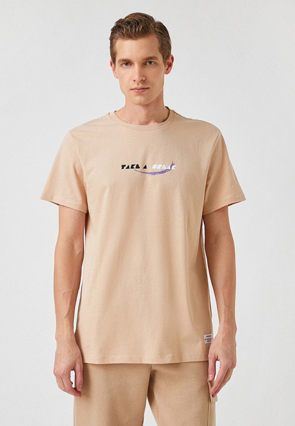 мужская футболка с коротким рукавом koton, бежевая