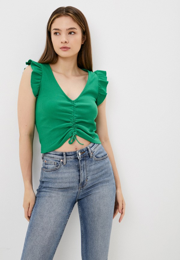 женская футболка pepe jeans london, зеленая