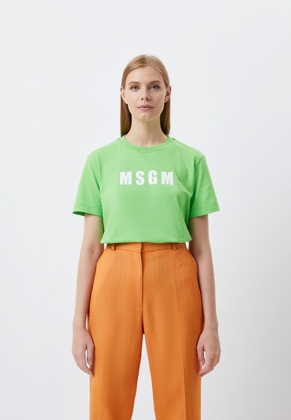 женская футболка msgm, зеленая