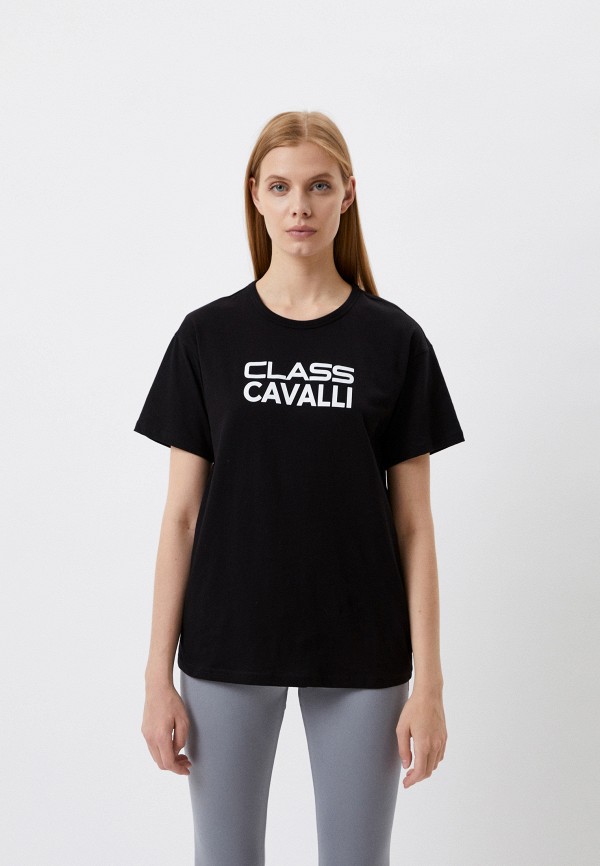 женская футболка cavalli class, черная