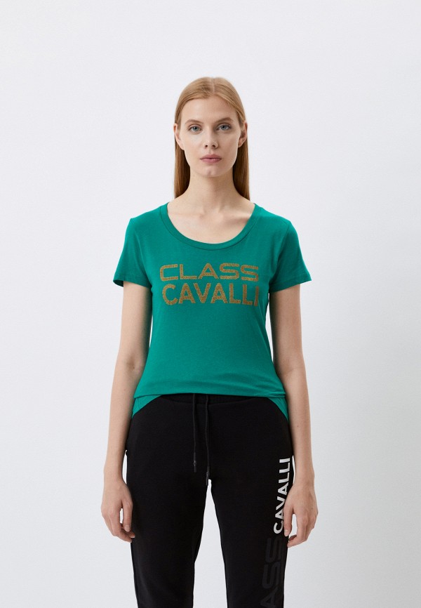 женская футболка cavalli class, зеленая