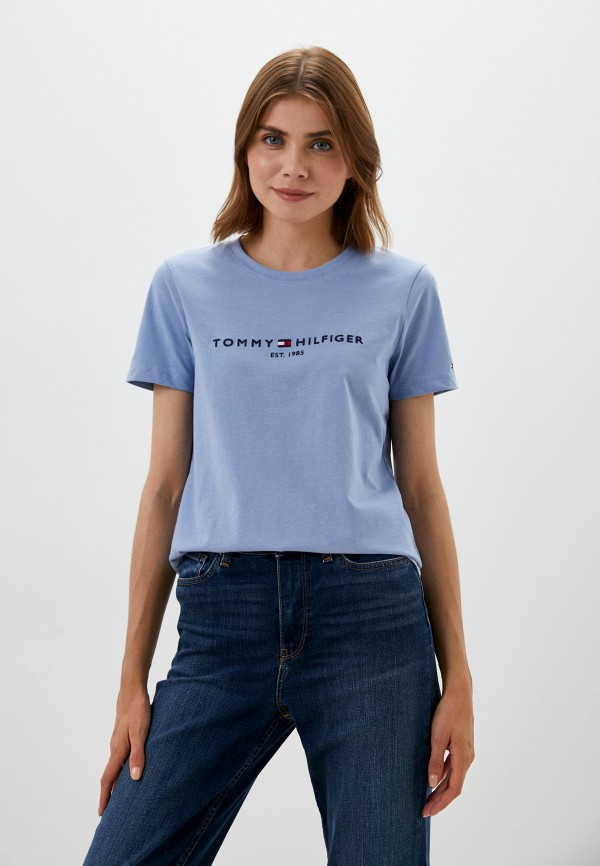 женская футболка tommy hilfiger, голубая
