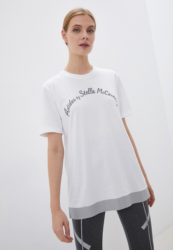 женская спортивные футболка adidas by stella mccartney, белая