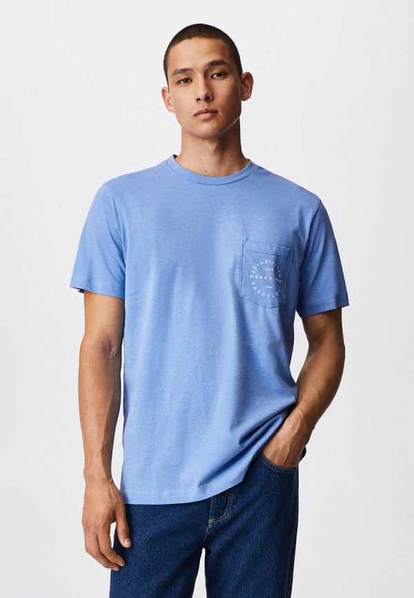 мужская футболка с коротким рукавом mango man, голубая
