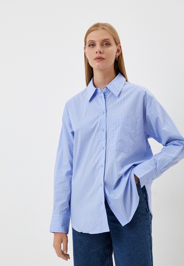 женская рубашка с длинным рукавом mango, голубая