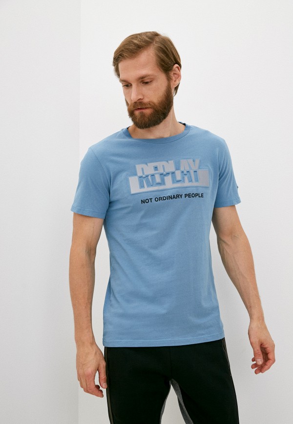 мужская футболка с коротким рукавом replay, голубая
