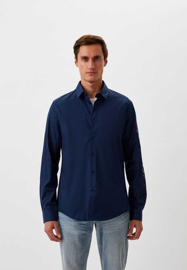 мужская рубашка с длинным рукавом bikkembergs, синяя