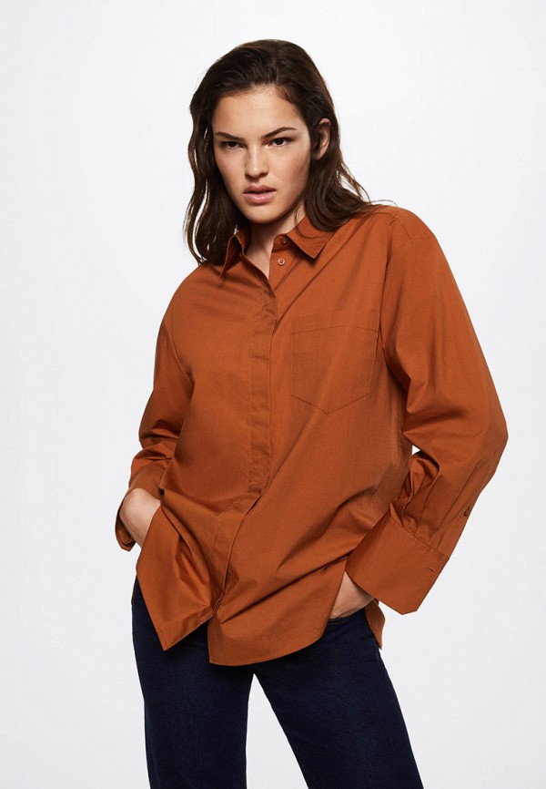 женская рубашка с длинным рукавом mango, коричневая