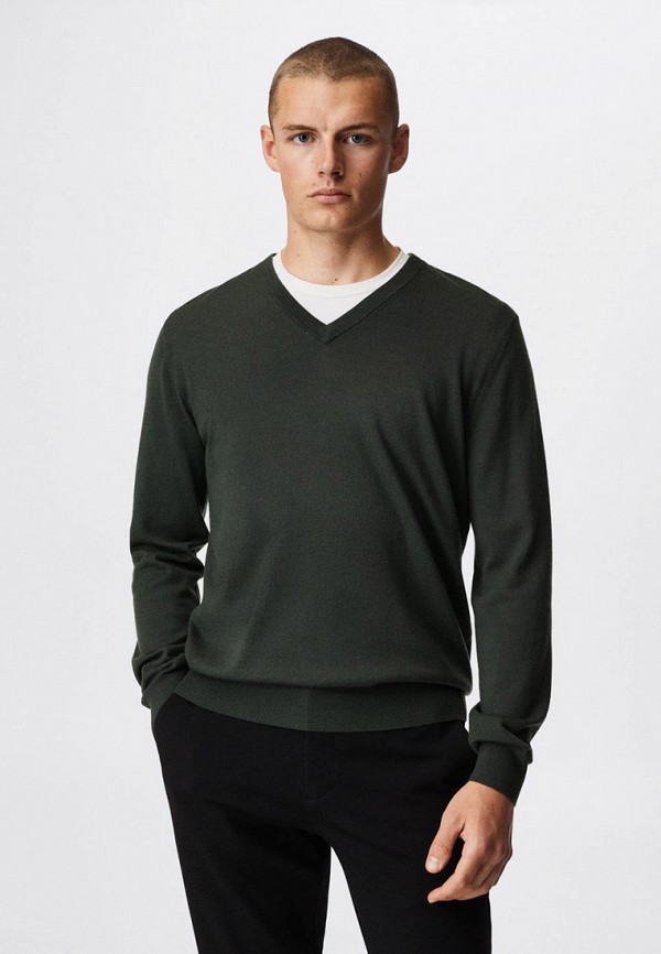 мужской пуловер mango man, зеленый