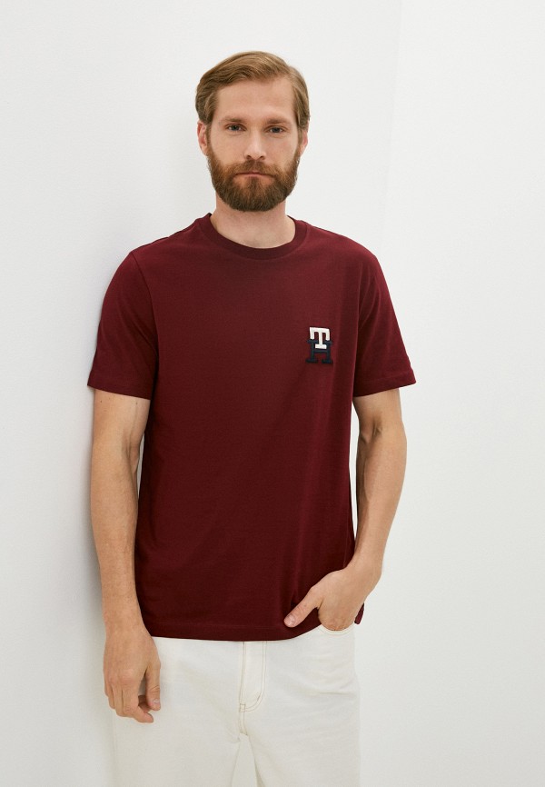 мужская футболка с коротким рукавом tommy hilfiger, бордовая