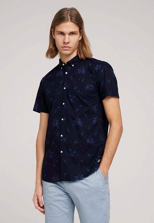 мужская рубашка с коротким рукавом tom tailor, синяя