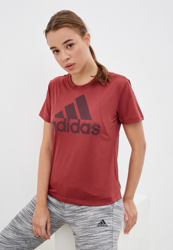 женская спортивные футболка adidas, бордовая