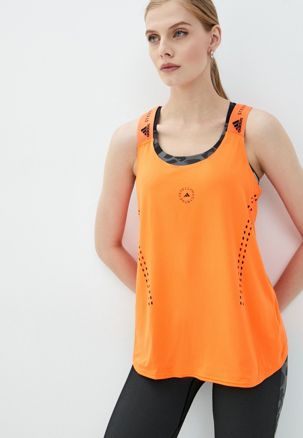 женская спортивные майка adidas by stella mccartney, оранжевая
