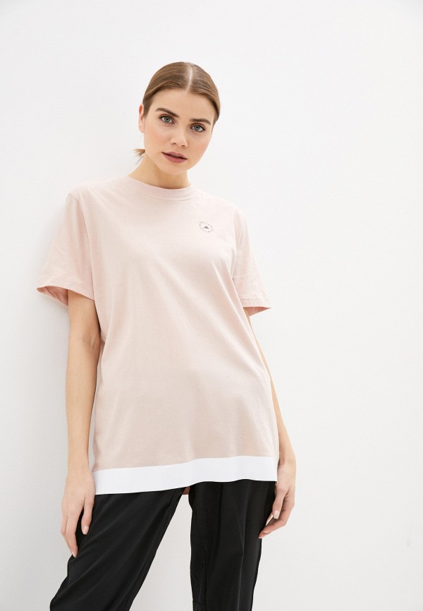 женская спортивные футболка adidas by stella mccartney, розовая