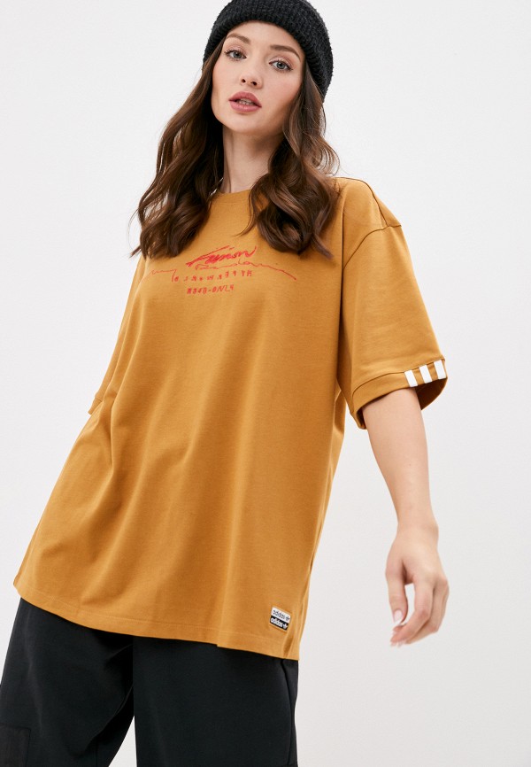 женская спортивные футболка adidas, коричневая