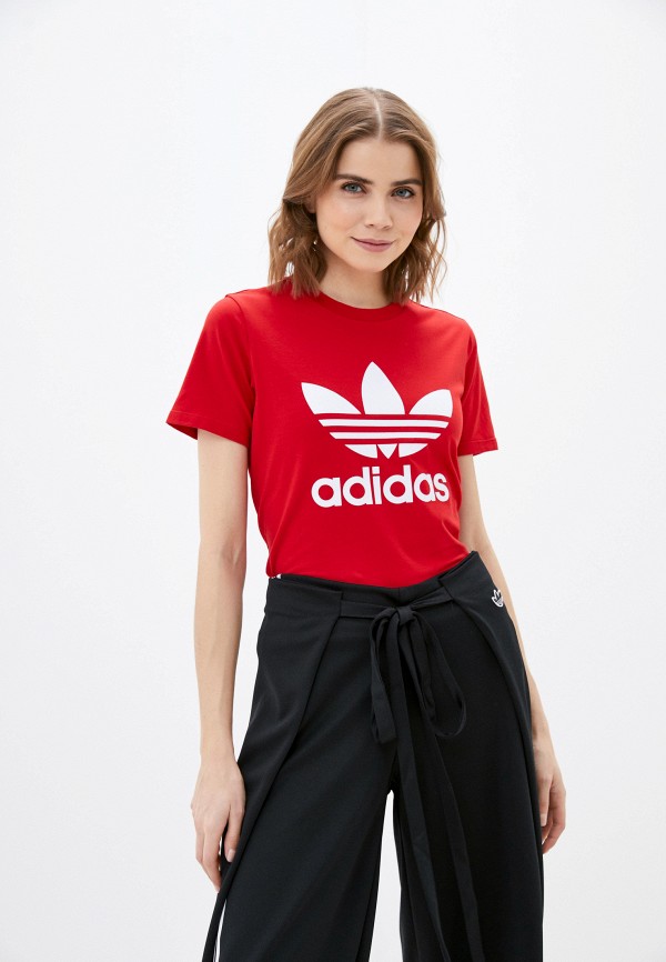женская спортивные футболка adidas, красная