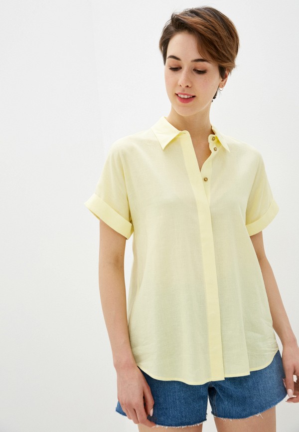 женская рубашка с коротким рукавом baon, желтая
