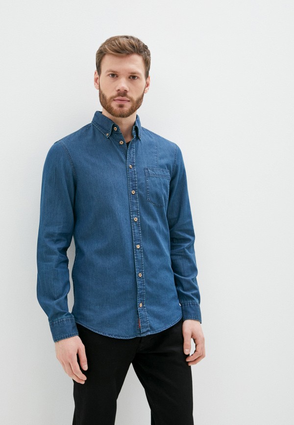 мужская рубашка с длинным рукавом blend, синяя
