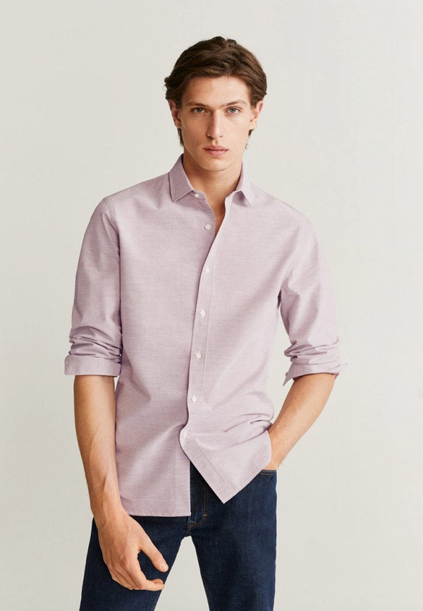 мужская рубашка с длинным рукавом mango man, розовая