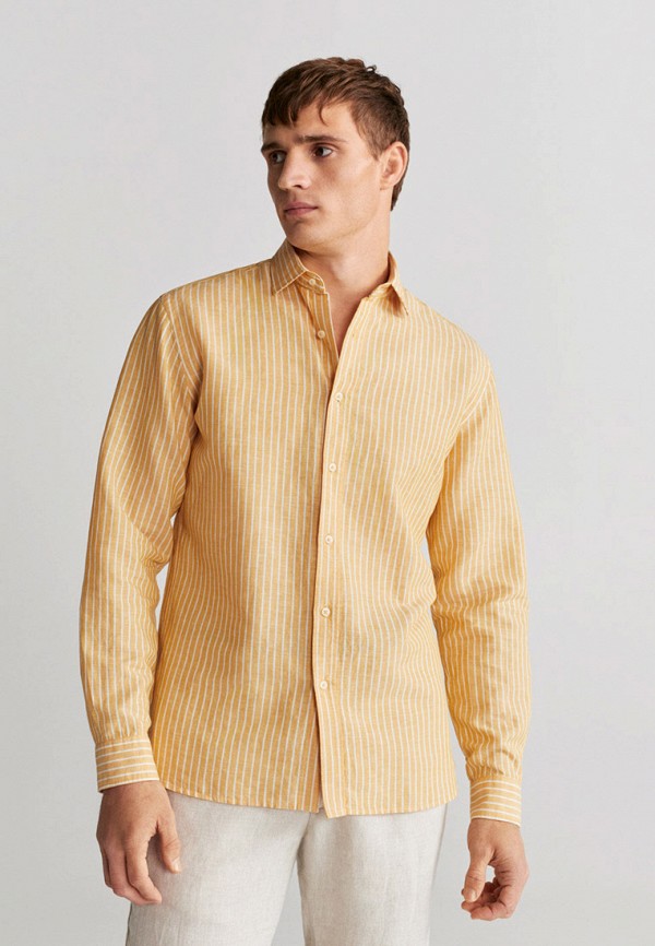 мужская рубашка с длинным рукавом mango man, желтая