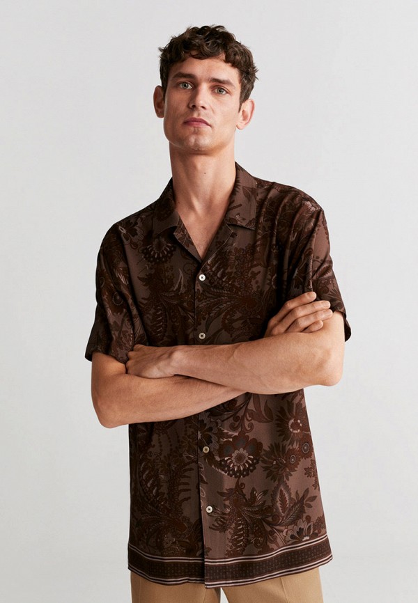 мужская рубашка с коротким рукавом mango man, коричневая