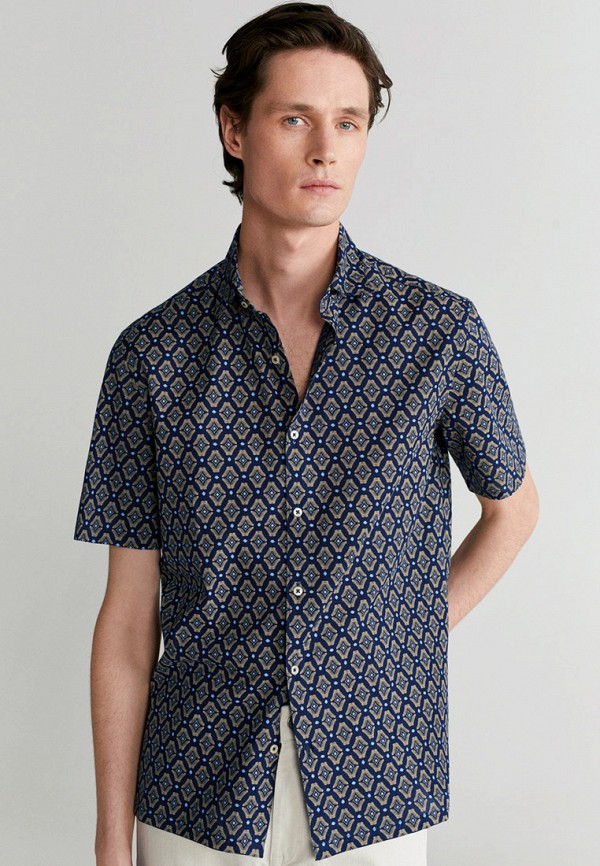 мужская рубашка с коротким рукавом mango man, синяя