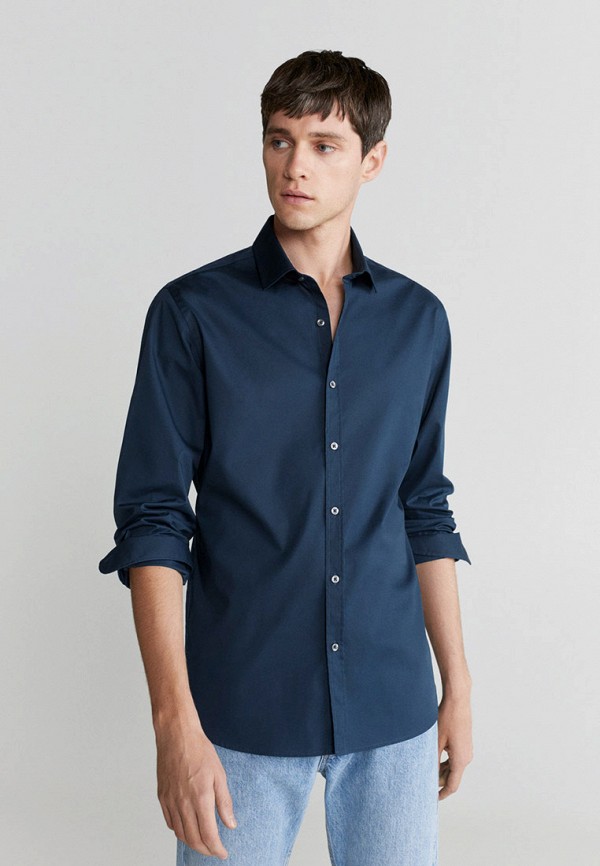мужская рубашка с длинным рукавом mango man, синяя
