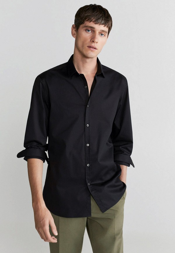 мужская рубашка с длинным рукавом mango man, черная