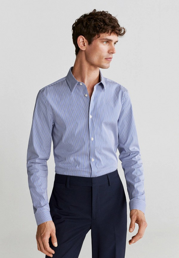 мужская рубашка с длинным рукавом mango man, синяя