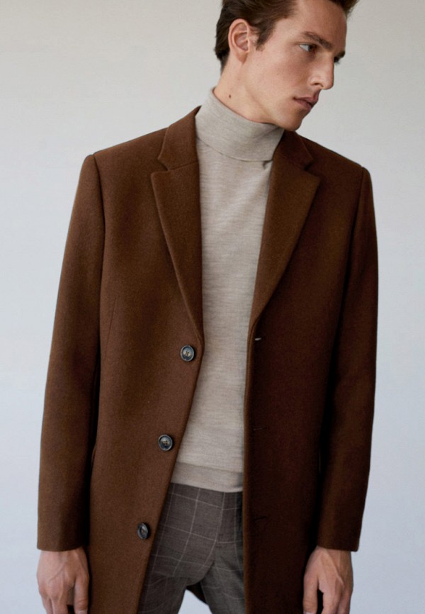 мужское пальто mango man, коричневое