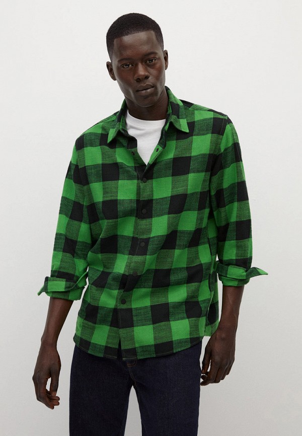мужская рубашка с длинным рукавом mango man, зеленая