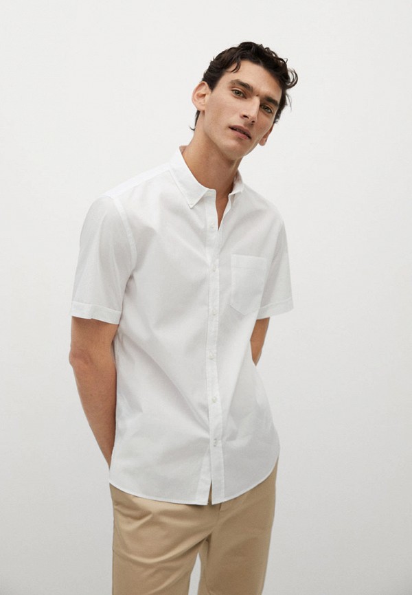 мужская рубашка с коротким рукавом mango man, белая