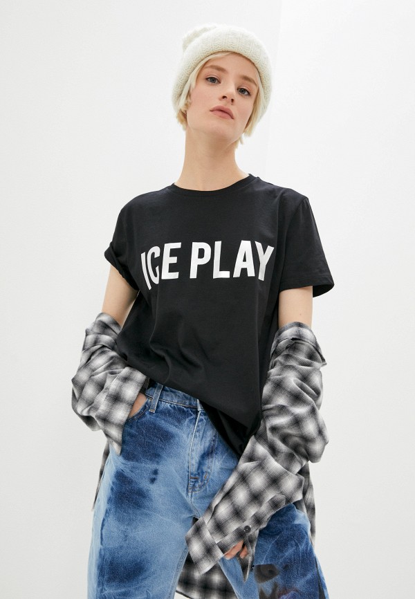 женская футболка ice play, черная