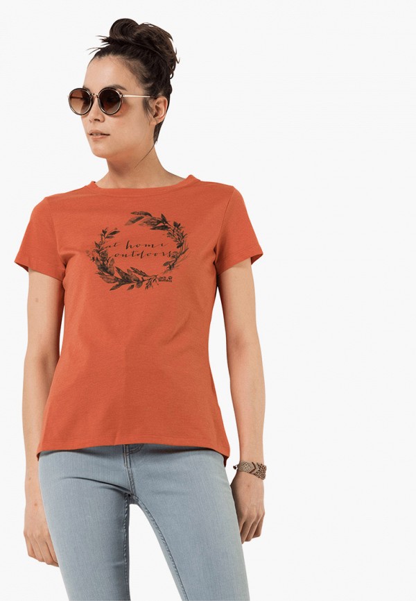 женская спортивные футболка jack wolfskin, оранжевая