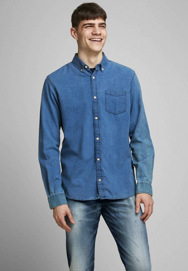 мужская джинсовые рубашка jack & jones, синяя