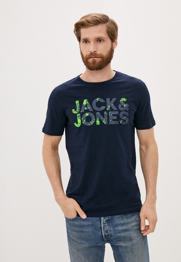 мужская футболка с коротким рукавом jack & jones, синяя