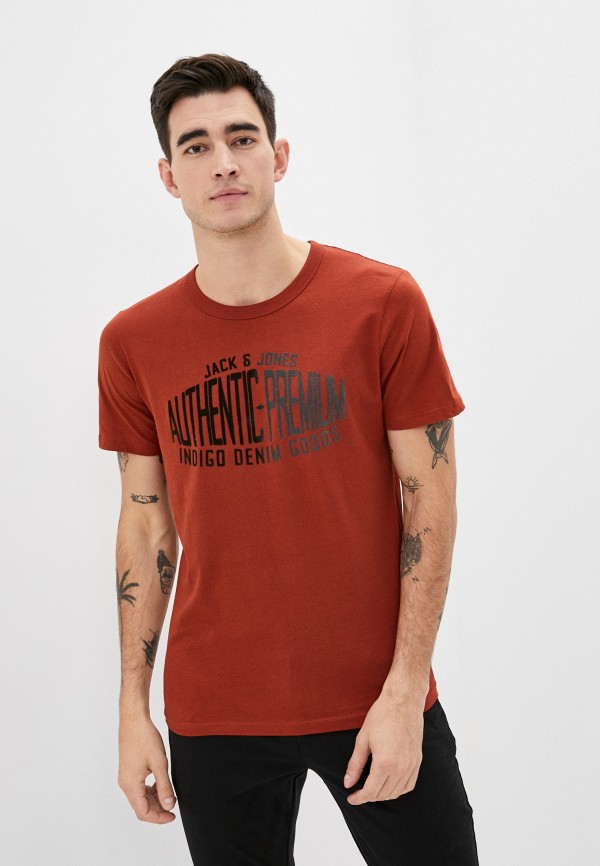 мужская футболка с коротким рукавом jack & jones, коричневая
