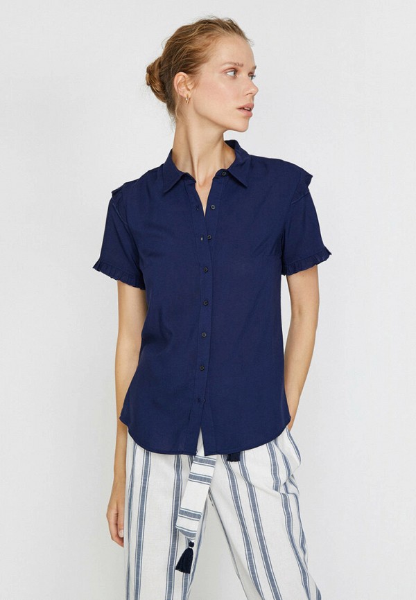 женская рубашка с коротким рукавом koton, синяя