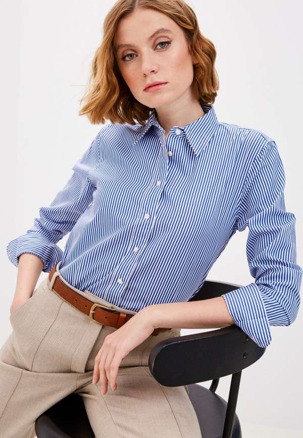 женская рубашка с длинным рукавом lauren ralph lauren, голубая