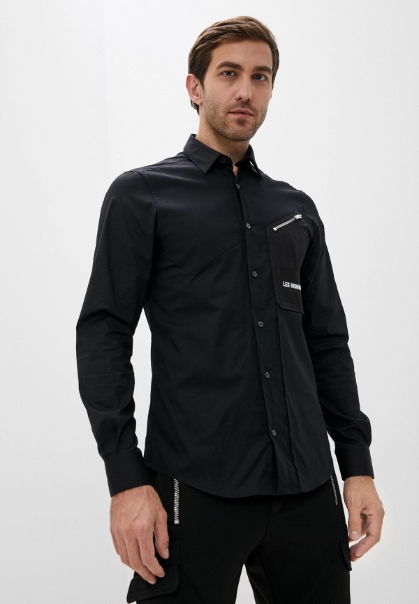 мужская рубашка с длинным рукавом les hommes, черная