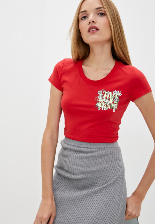 женская футболка love moschino, красная