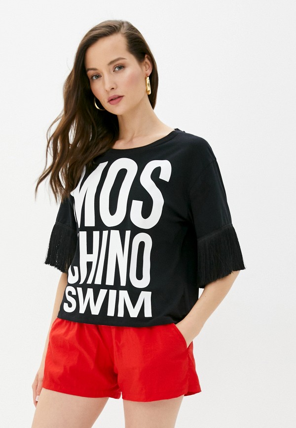 женская футболка moschino swim, черная