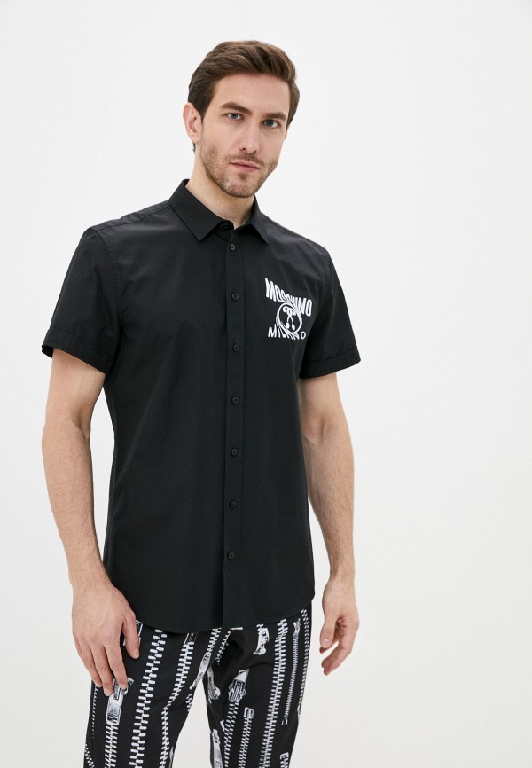 мужская рубашка с коротким рукавом moschino couture, черная