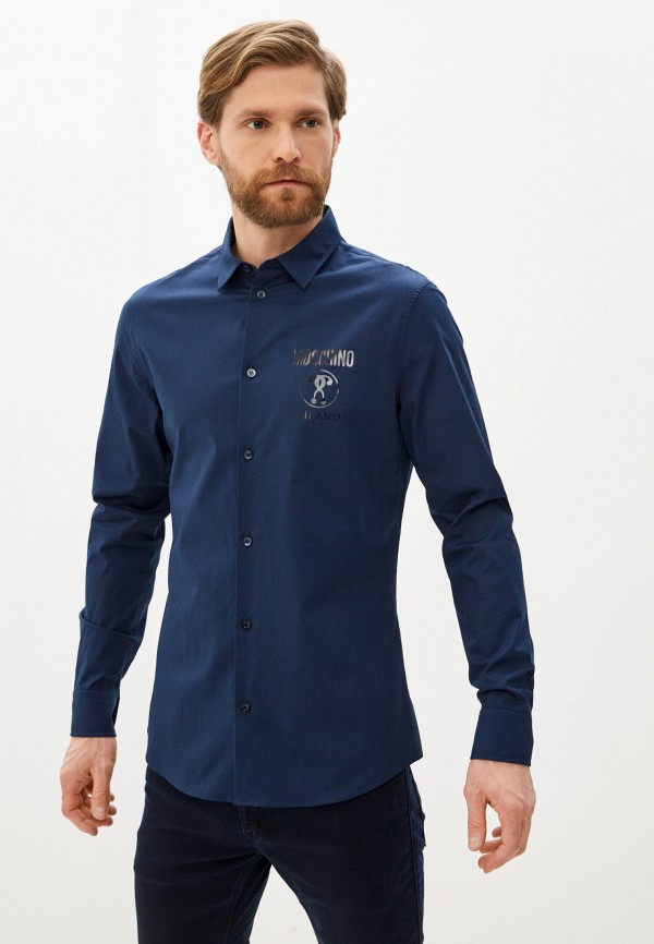 мужская рубашка с длинным рукавом moschino couture, синяя