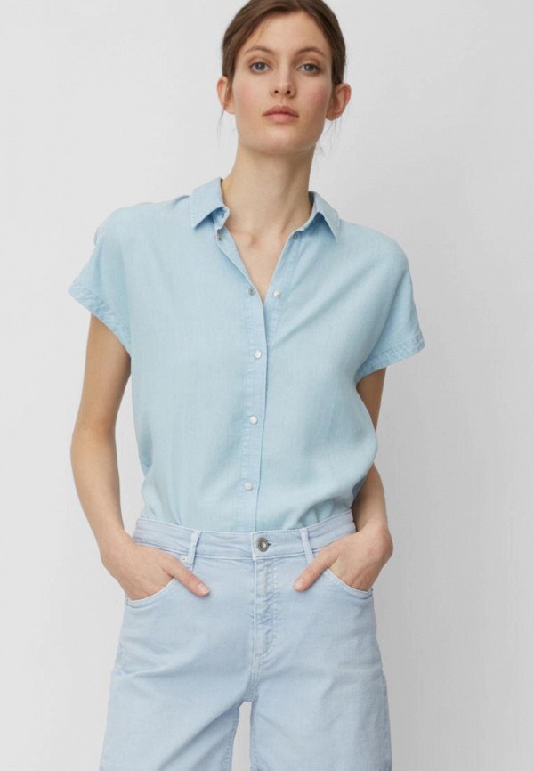 женская рубашка с коротким рукавом marc o’polo, голубая