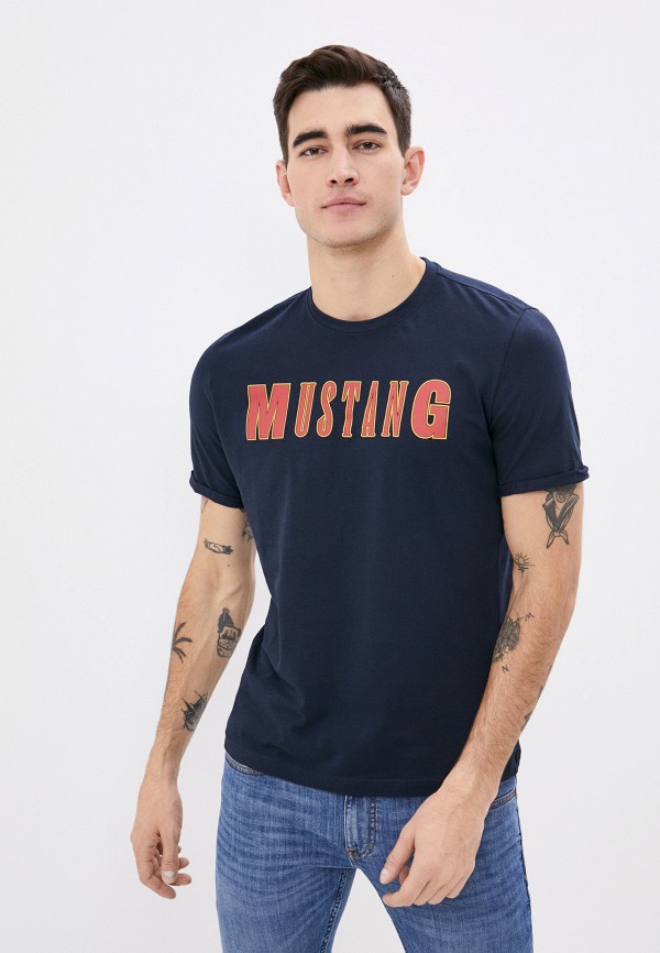 мужская футболка с коротким рукавом mustang, синяя