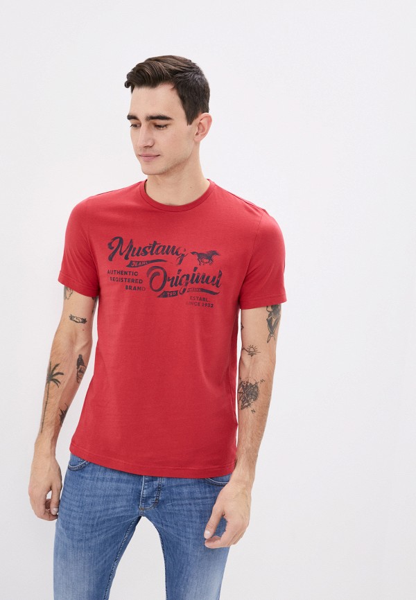 мужская футболка с коротким рукавом mustang, бордовая